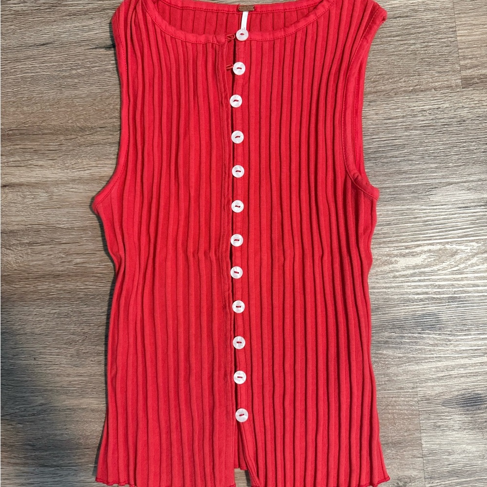 Red Sleeveless Button-Down Top - image 1
